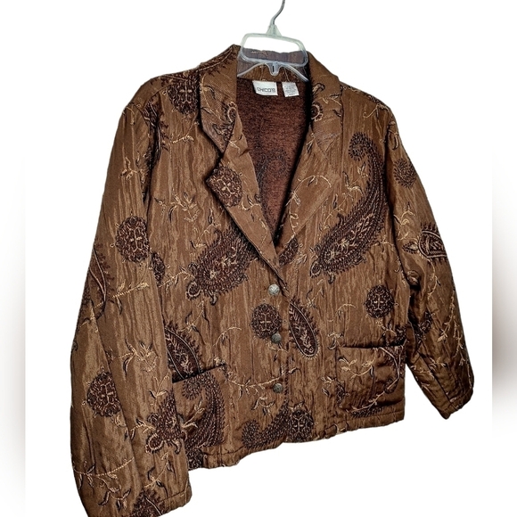 Chico's Womens Size 3 Brown Paisley Embroidered Jacket Blazer Coat Two Pockets - Picture 3 of 14